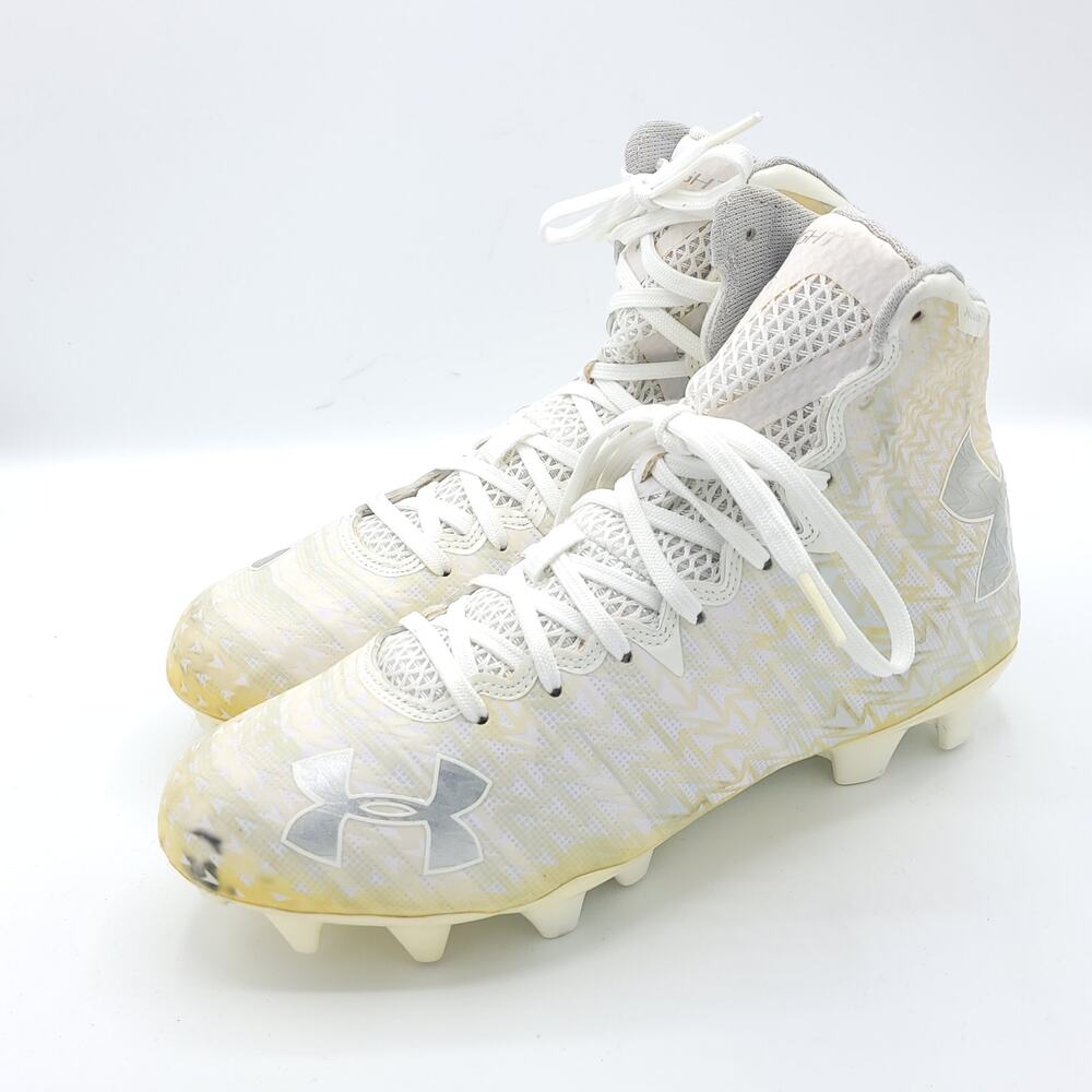 Under Armour football cleats white silver yellow men's size 8.5